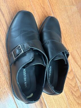 Van Heusen Black Leather Single Strap Monk Shoes